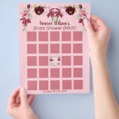 Pink und Burgund Wasserfarbe Brautparty Bingo Flyer (Hand)