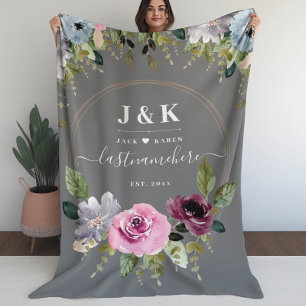 Pink und Burgundy Blush Custom Monogram Fleecedecke