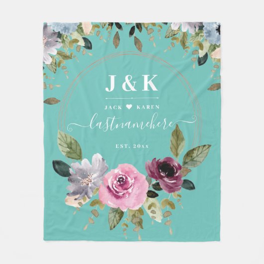 Pink und Burgundy Blush Custom Monogram Fleecedecke (Vorderseite)