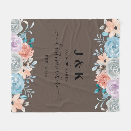 Pink und Burgundy Blush Custom Monogram Fleecedecke (Vorderseite (Horizontal))