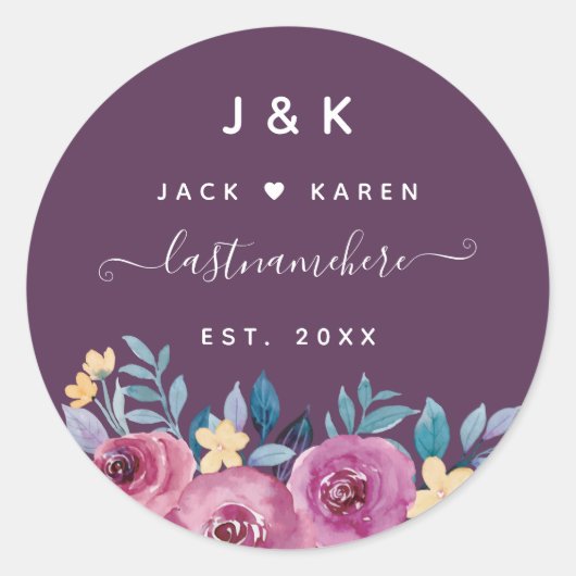 Pink und Burgundy Blush Custom Monogram Runder Aufkleber (Vorderseite)