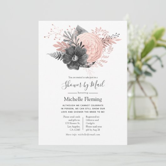 Pink und Charcoal Baby oder Brautparty per Post Einladung (Stehend Vorderseite)