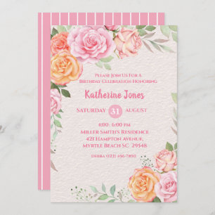 Pink und Cream Floral Frauen Geburtstagsparty Einladung