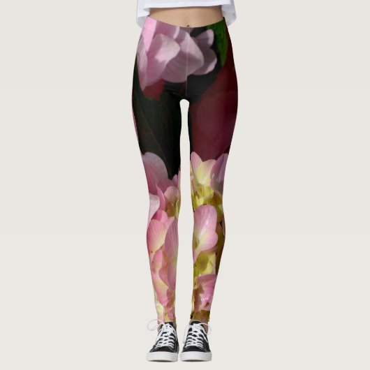 Pink und Cream Hydrangeas Leggings (Vorderseite)