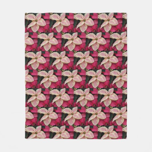 Pink und Cream Marble Poinsettia Holiday Fleecedecke (Vorderseite)