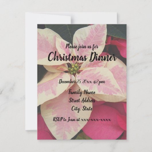 Pink und Cream Marmor Poinsettia Weihnachtsabend Einladung (Vorderseite)