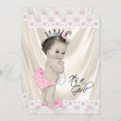 Pink und Creme Pearls und Lace Baby Dusche Einladung (Vorne/Hinten)