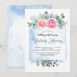 Pink und Dusty Blue Floral Geburtstagsparty Einladung