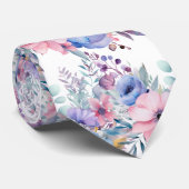 Pink und Dusty Blue Floral Neck Tie Krawatte (Gerollt)