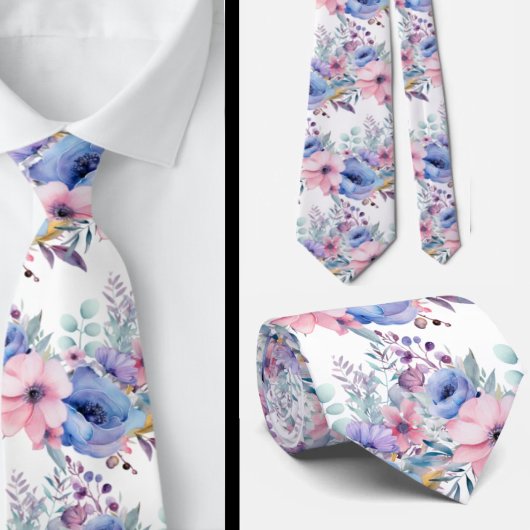 Pink und Dusty Blue Floral Neck Tie Krawatte