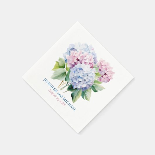 Pink und Dusty Blue Hydrangeas Wedding Serviette (Ecke)
