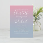 Pink und Dusty Blue Ombre QR Code Wedding Einladung (Stehend Vorderseite)