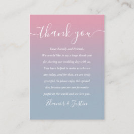 Pink und Dusty Blue Ombre Wedding Vielen Dank Platzkarte