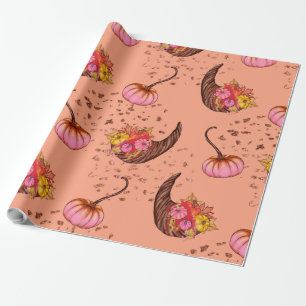 Pink und farbenfrohe Kürbis mit Herbstlebern Geschenkpapier