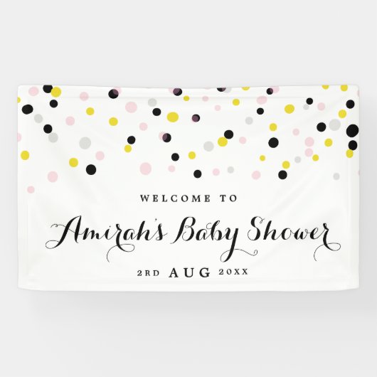 Pink und gelb Confetti Polka Dots Babydusche Banner (Horizontal)