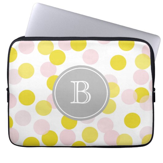 Pink und Gelb Konfetti Muster Custom Monogram Laptopschutzhülle (Vorderseite)