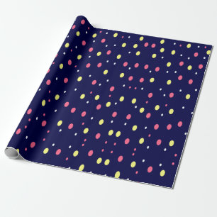 Pink und Gelb Polka Punkte auf Navy Blue Geschenkpapier