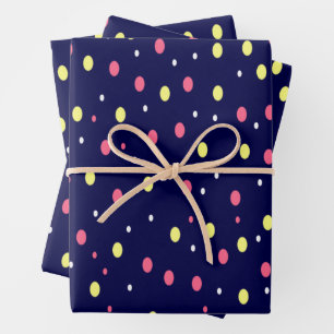 Pink und Gelb Polka Punkte auf Navy Blue Geschenkpapier Set