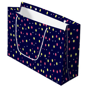 Pink und Gelb Polka Punkte auf Navy Blue Große Geschenktüte