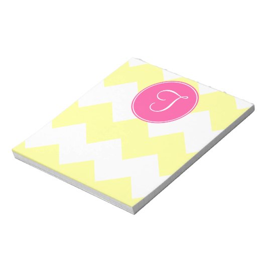 Pink und gelb, Zickzack, Monogram Notepad Notizblock (Rotiert)