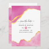 Pink und Gold Agate Hochzeit Save The Date (Vorne/Hinten)