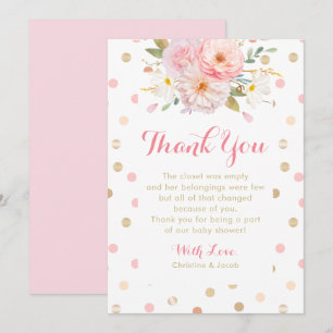 Pink und Gold Baby Dusche Danke Karten