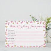Pink und Gold Baby Dusche Wünsche für Babykarten (Stehend Vorderseite)
