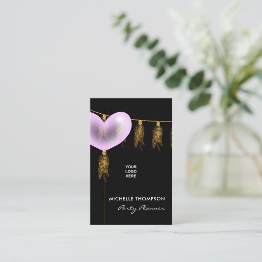 Pink und Gold Ballon Party Plane Business Card Visitenkarte (Stehend Vorderseite)