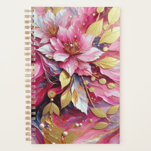 Pink und Gold-Blume-Planer Planer (Vorderseite)