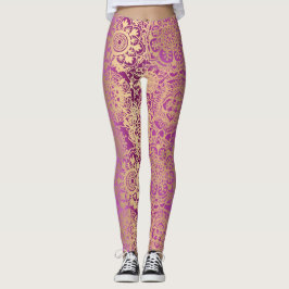 Pink und Gold Boho Mandala Pattern Yoga Leggings