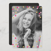 Pink und Gold Confetti Chalkboard Foto Abschluss Einladung (Vorne/Hinten)