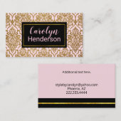Pink und Gold Damask Chic Business Card Visitenkarte (Vorne/Hinten)