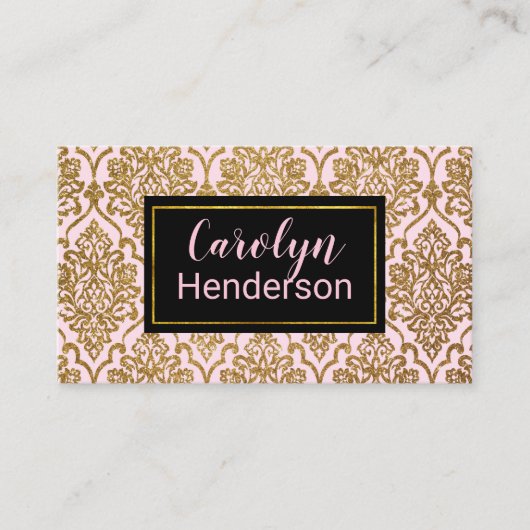 Pink und Gold Damask Chic Business Card Visitenkarte (Vorderseite)
