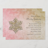 Pink und Gold Damask Snowflake Holiday Party Einladung (Vorne/Hinten)