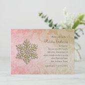 Pink und Gold Damask Snowflake Holiday Party Einladung (Stehend Vorderseite)