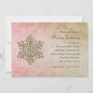 Pink und Gold Damask Snowflake Holiday Party Einladung