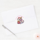 Pink und Gold Dragon Girls Personalisierter Geburt Runder Aufkleber (Umschlag)