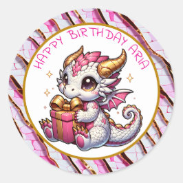 Pink und Gold Dragon Girls Personalisierter Geburt Runder Aufkleber