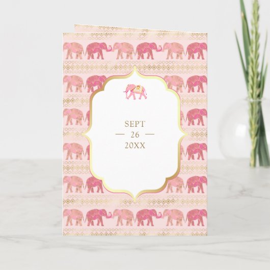 Pink und Gold Elephant Indian All in One Wedding Einladung (Rückseite)