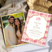 Pink und Gold Elephant Indian Wedding Foto Save The Date
