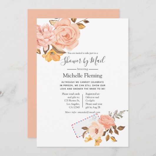 Pink und Gold Floral Bridal oder Baby Dusche per M Einladung (Vorne/Hinten)