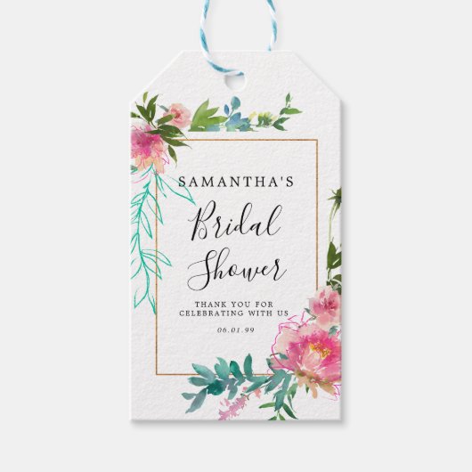 Pink und Gold Floral DIY Brautparty Gefallen Geschenkanhänger (Vorderseite)