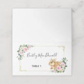 Pink und Gold Floral Kaninchen Ostern Platzkarte (Außenseite Aufgefaltet)