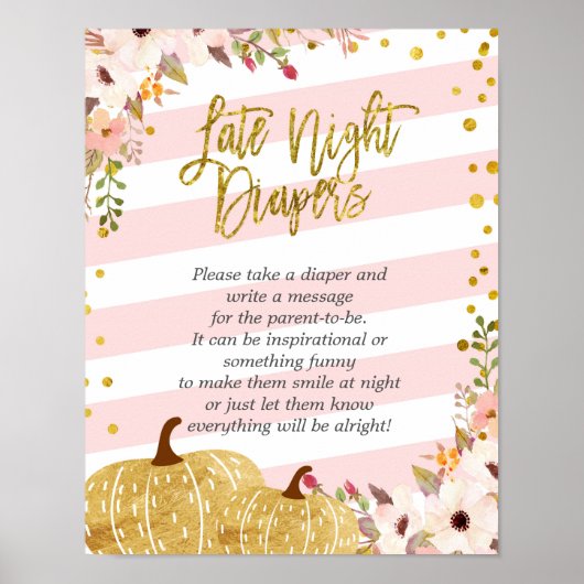 Pink und Gold Floral Pumpkin Spate Night Diapers Poster (Vorne)