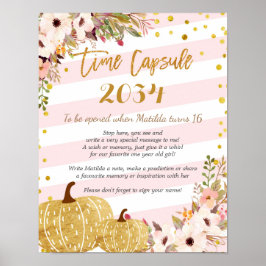 Pink und Gold Floral Pumpkin Time Kapsel Poster
