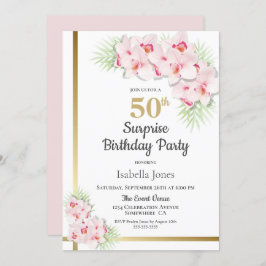 Pink und Gold Floral Überraschung 50. Geburtstagsp Einladung
