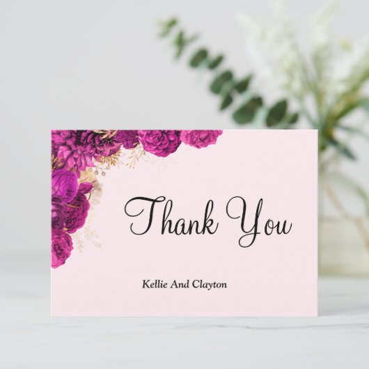 Pink und Gold Floral Vielen Dank Karten (Stehend Vorderseite)