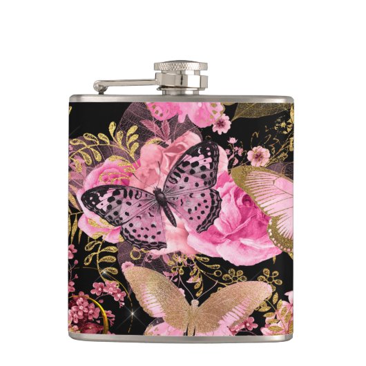 Pink und Gold Foil Bläschen Muster Flachmann (Vorderseite)