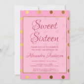 Pink und Gold Foil Polk Dot Sweet 16 Birthday Einladung (Vorderseite)