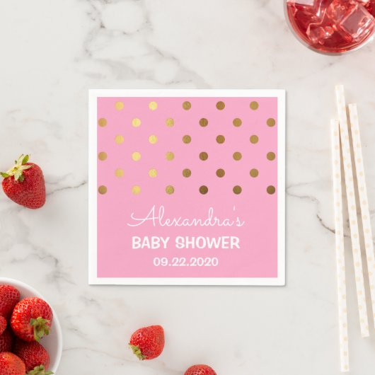 Pink und Gold Foil Polka Dot Baby Dusche Serviette (Beispiel)